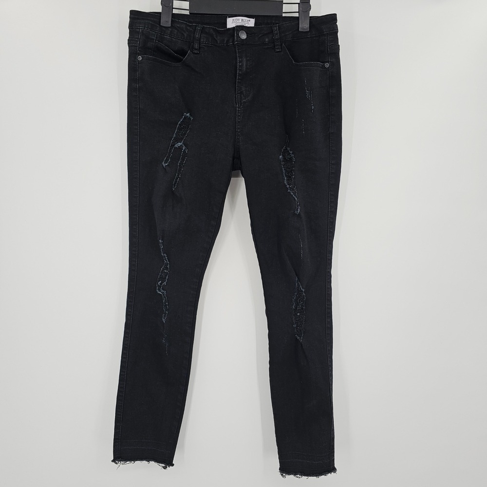 Judy Blue Black Distressed Skinny Jeans Size 15/32 Raw Hem (32x27)‎